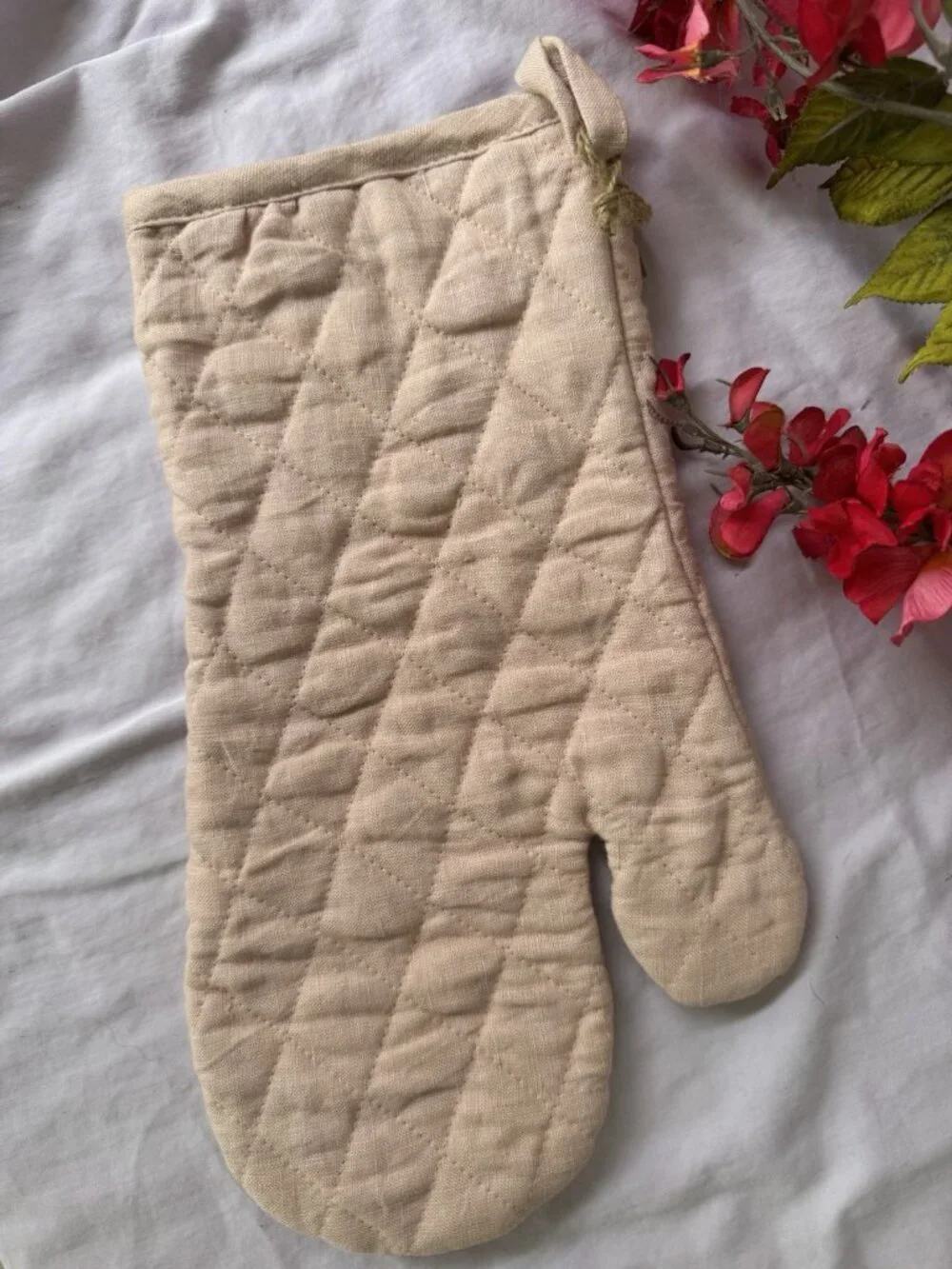 Vikolino Mauve Pink Linen Quilted Oven Glove Machine Washable 12.5